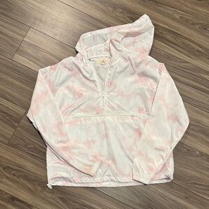T.J.Maxx White and Light Pink Tie-Dye Hooded Utility Anorak